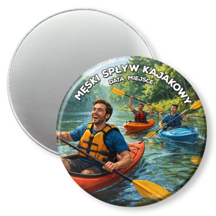 przypinka magnes Męski spływ kajakowy