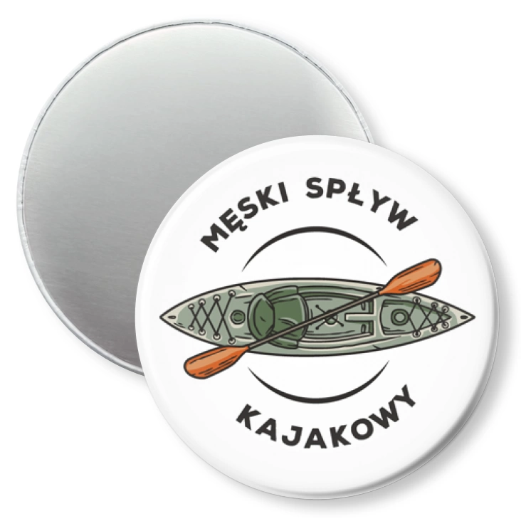 przypinka magnes Męski spływ kajakowy na białym tle