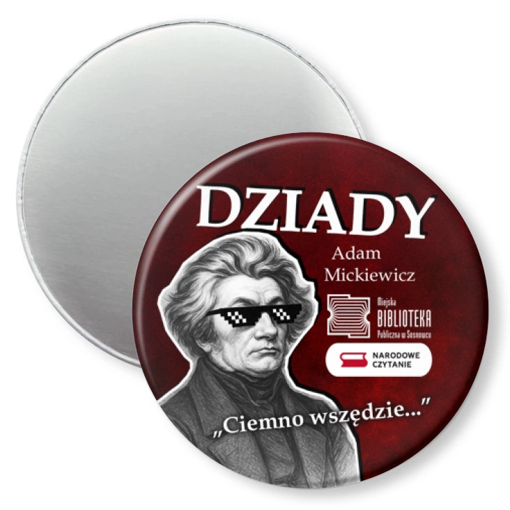 przypinka magnes Narodowe Czytanie Bibliotek Publiczna w Sosnowcu