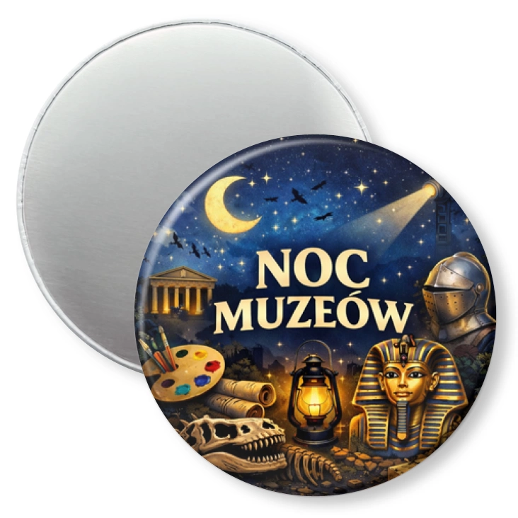przypinka magnes Noc Muzeów - Kleopatra i zbroja