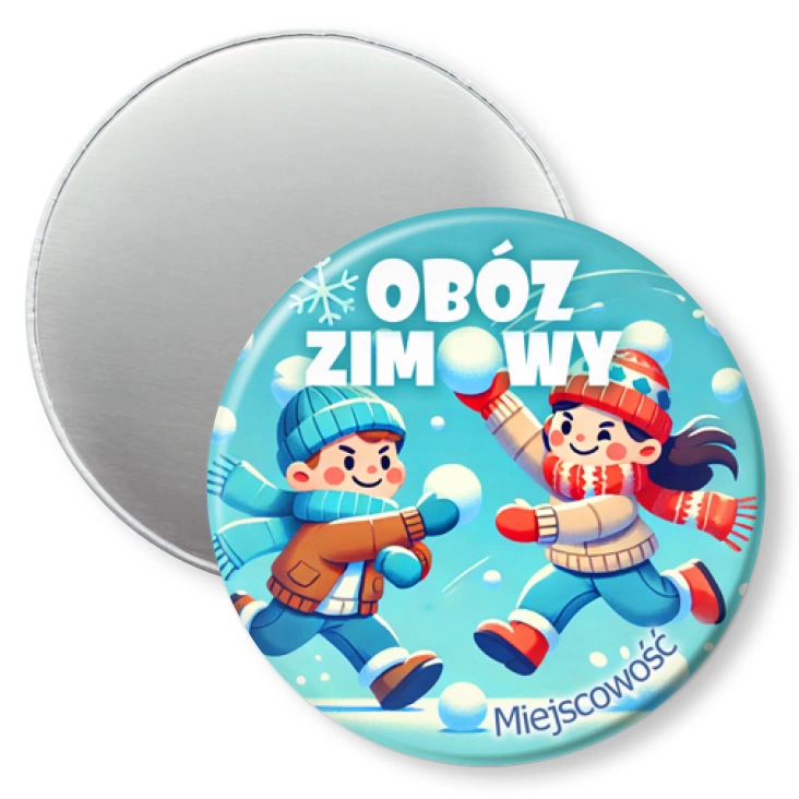 przypinka magnes Obóz zimowy zabawa śnieżkami