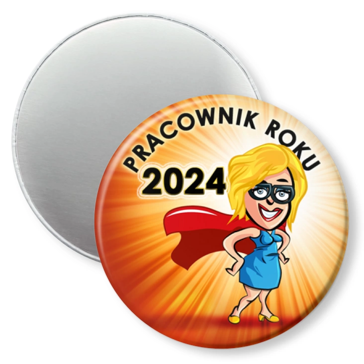 przypinka magnes Pracownik Roku superwoman w okularach