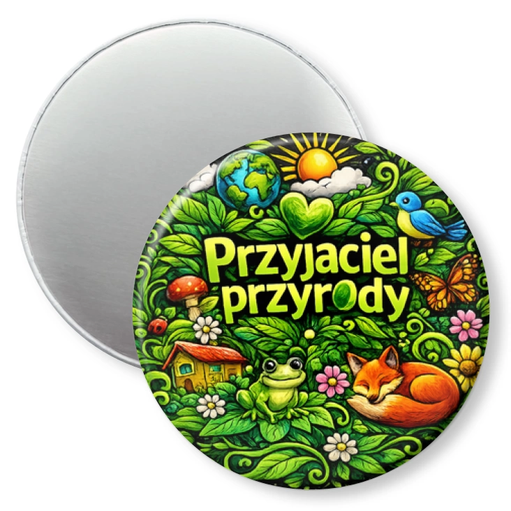 przypinka magnes Przyjaciel przyrody na kolorowym tle