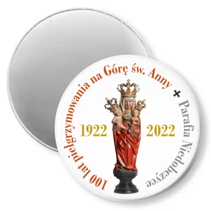 przypinka magnes 100-lecie Pielgrzymowania na Górę św. Anny Parafia Niedobczyce