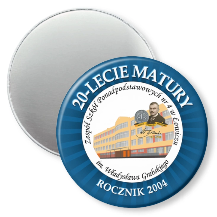 przypinka magnes 20-lecie matury ZSP nr 4 w Łowiczu