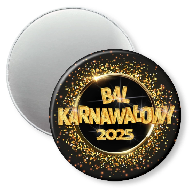 przypinka magnes Bal Karnawałowy złoty napis