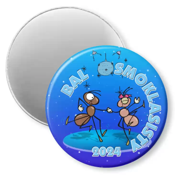 przypinka magnes Bal ósmoklasisty mrówki z niebieskim tłem