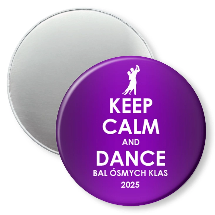 przypinka magnes Bal Ósmych Klas keep calm and dance fioletowa