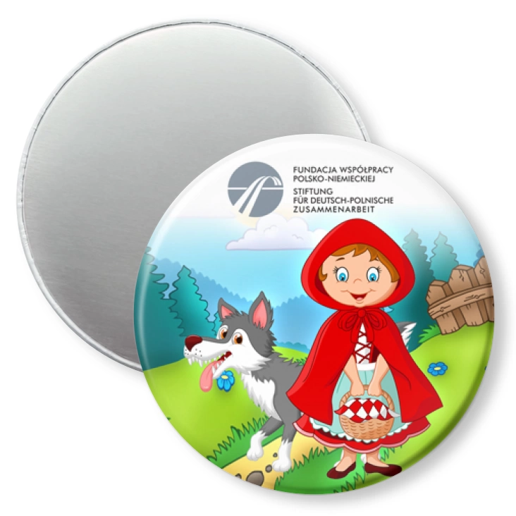 przypinka magnes Czerwony Kapturek Fundacja Współpracy Polsko-Niemieckiej