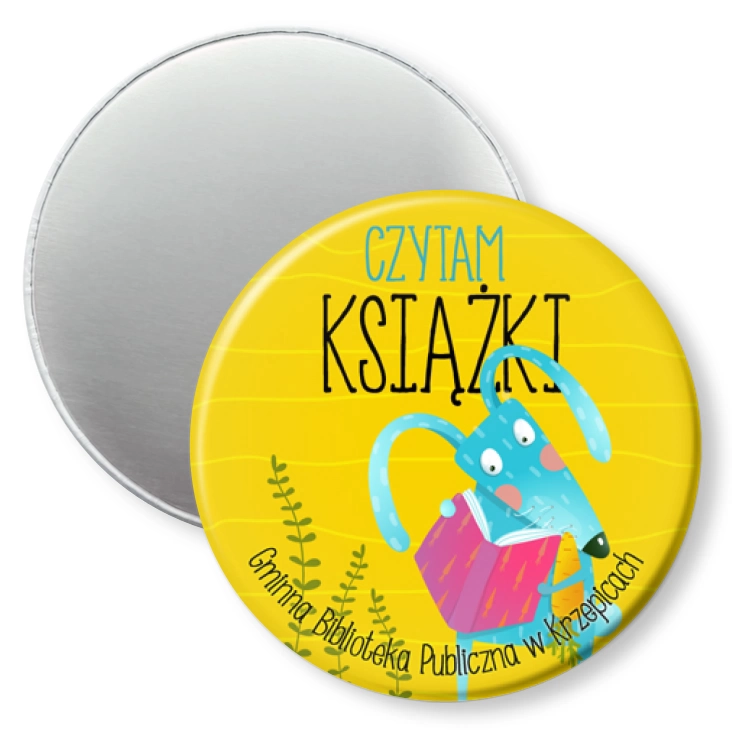 przypinka magnes Czytam Książki Biblioteka w Krzepicach