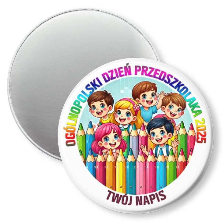 przypinka magnes Dzień Przedszkolaka płotek z kredek
