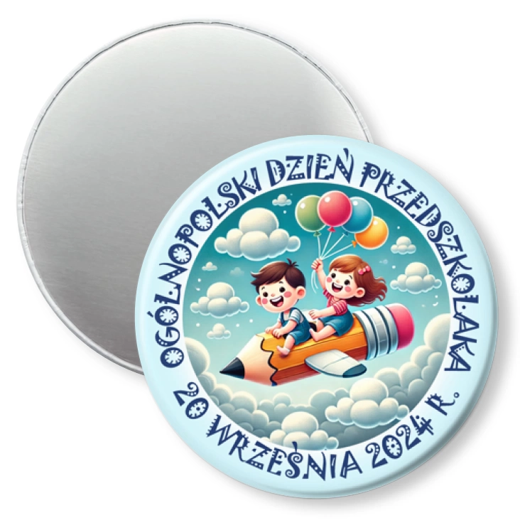 przypinka magnes Dzień Przedszkolaka samolot-kredka