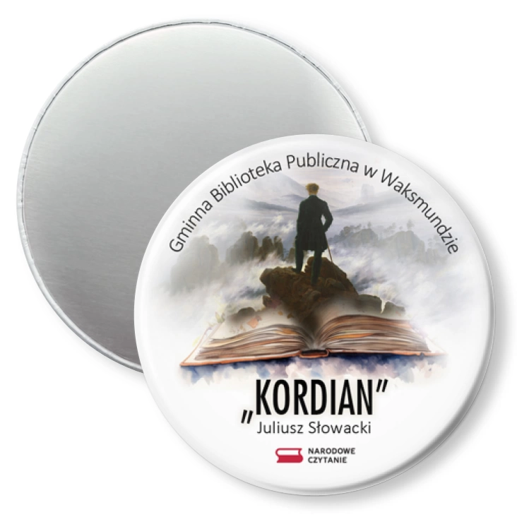 przypinka magnes Gminna Biblioteka Publiczna w Waksmundzie Narodowe Czytanie 2024