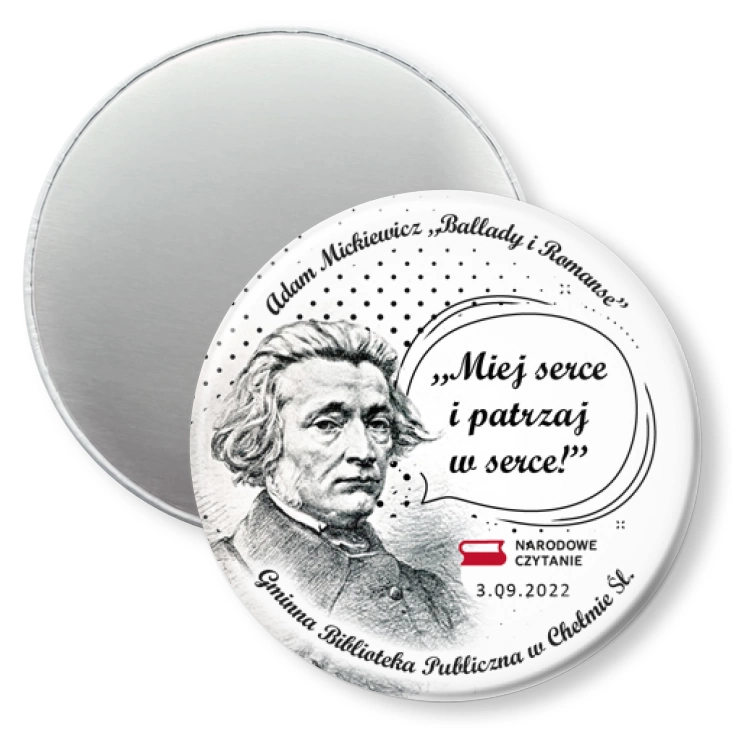 przypinka magnes Narodowe Czytanie Biblioteka w Chełmie Śląskim