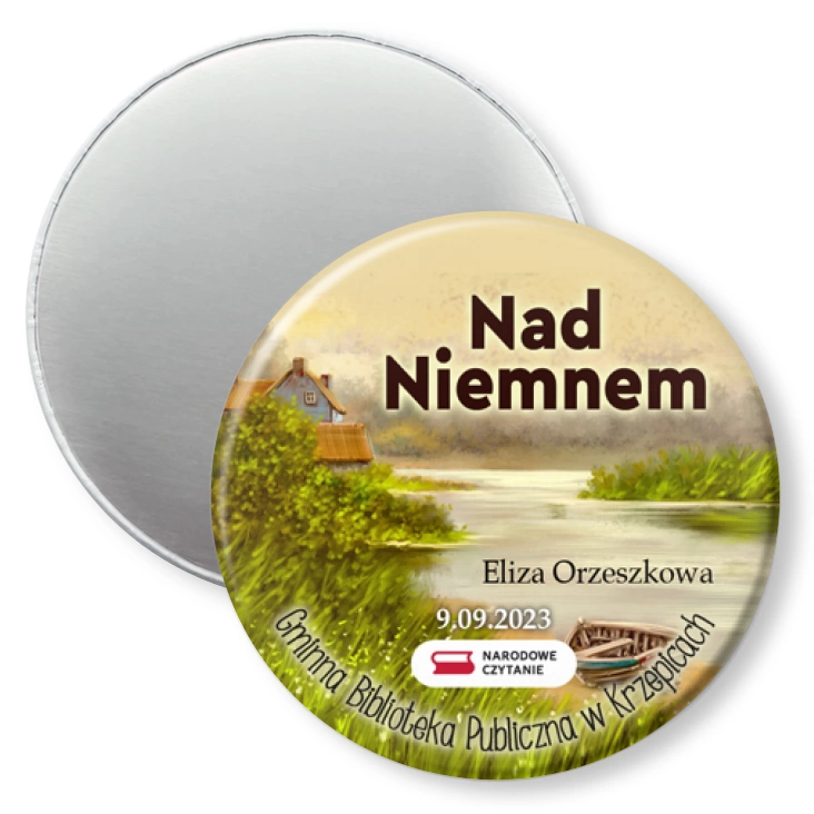 przypinka magnes Narodowe Czytanie Biblioteka w Krzepicach