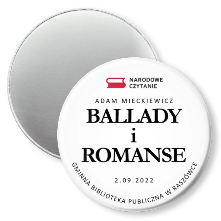 przypinka magnes Narodowe Czytanie  Biblioteka w Raszówce