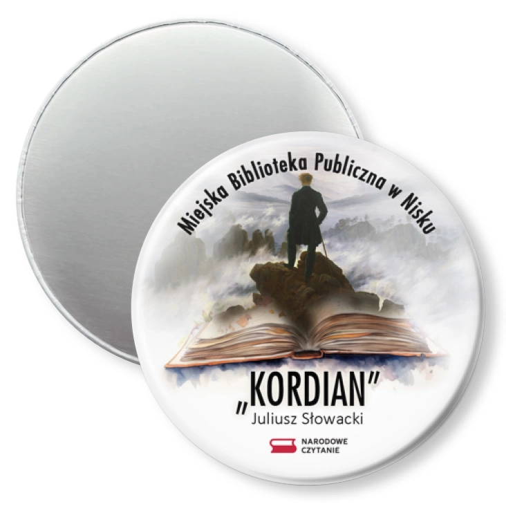 przypinka magnes Narodowe Czytanie Kordian 2024 Biblioteka w Nisku