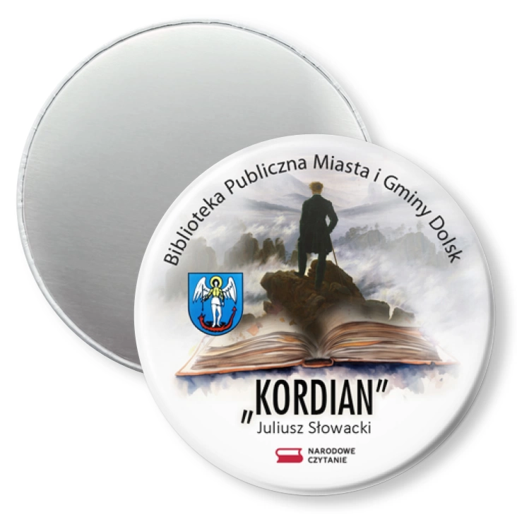 przypinka magnes Narodowe Czytanie Kordian Biblioteka Dolsk
