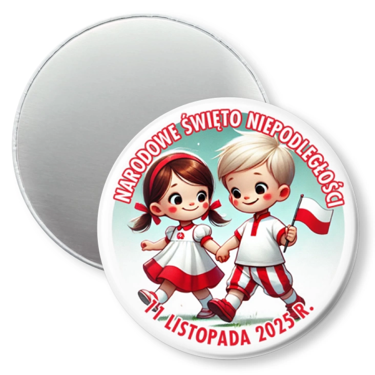 przypinka magnes Narodowe Święto Niepodległości dziewczynka i chłopiec