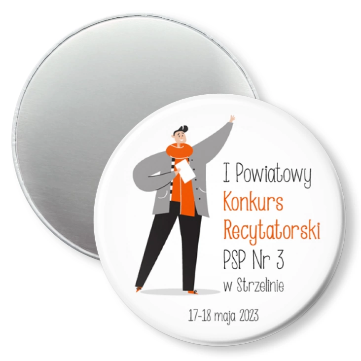 przypinka magnes Pierwszy Powiatowy Konkurs Recytatorski PSP nr 3 w Strzelinie