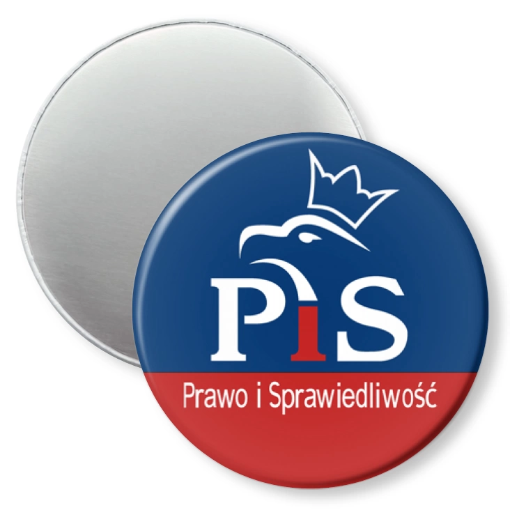 przypinka magnes Prawo i Sprawiedliwość PiS logo w inwersji