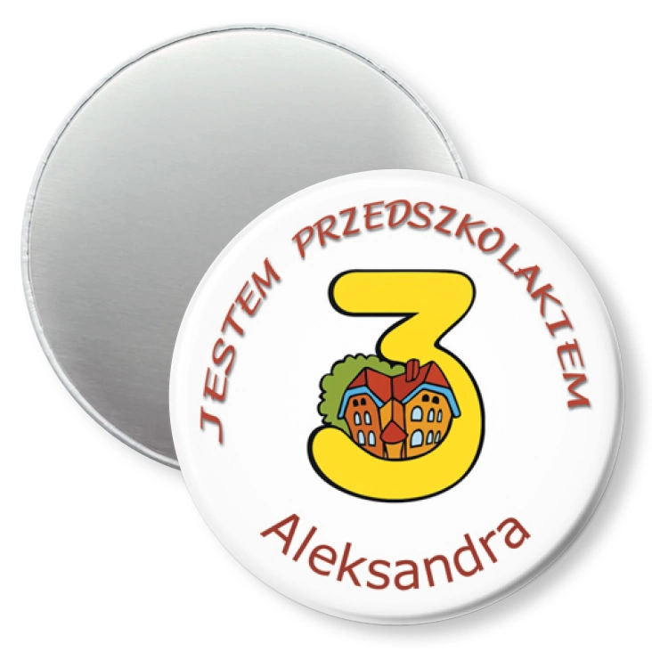 przypinka magnes Przedszkole Wesoła Trójeczka z imionami