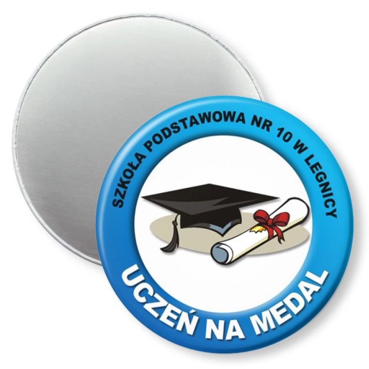 przypinka magnes SP nr 10 w Legnicy Uczeń na Medal