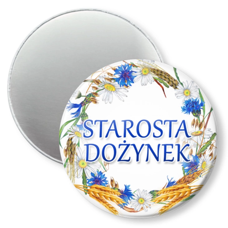 przypinka magnes Starosta dożynek wieniec z chabrami