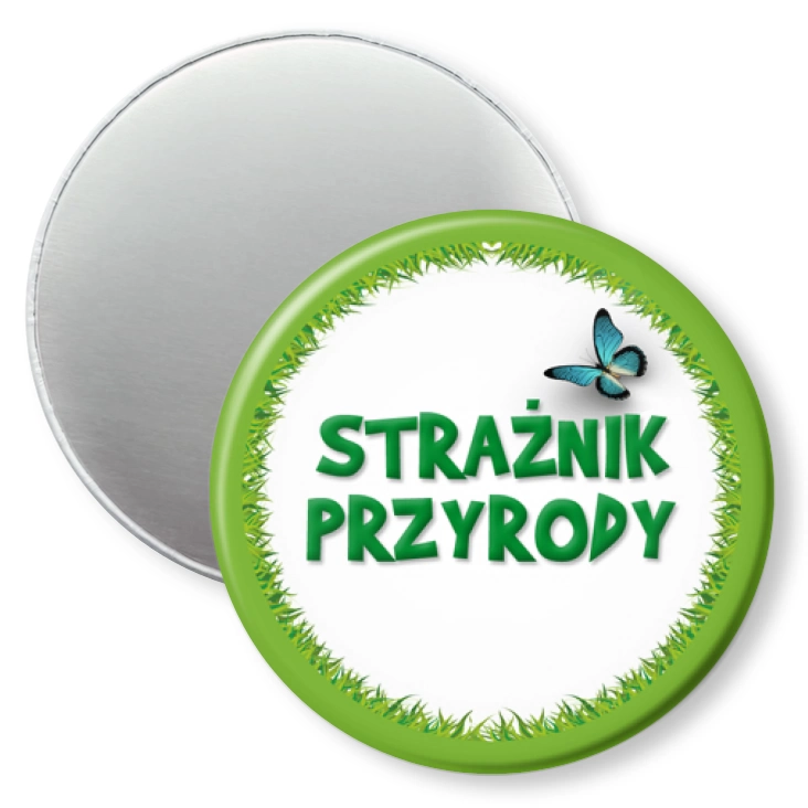 przypinka magnes Strażnik Przyrody trawa z motylem