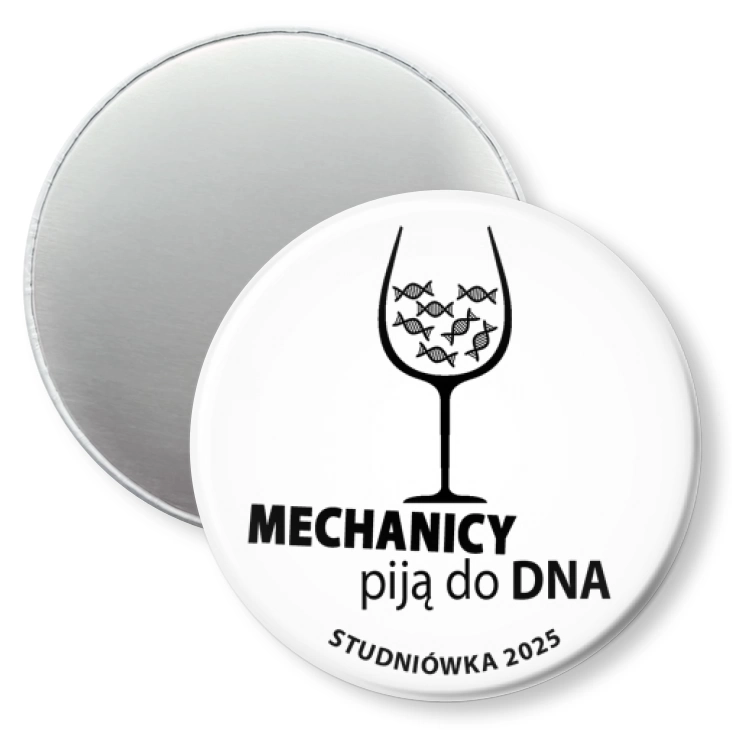 przypinka magnes Studniówka biała mechanicy piją do dna