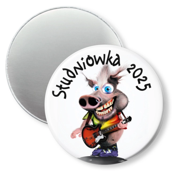 przypinka magnes Studniówka ze świnką gitarzystą punk