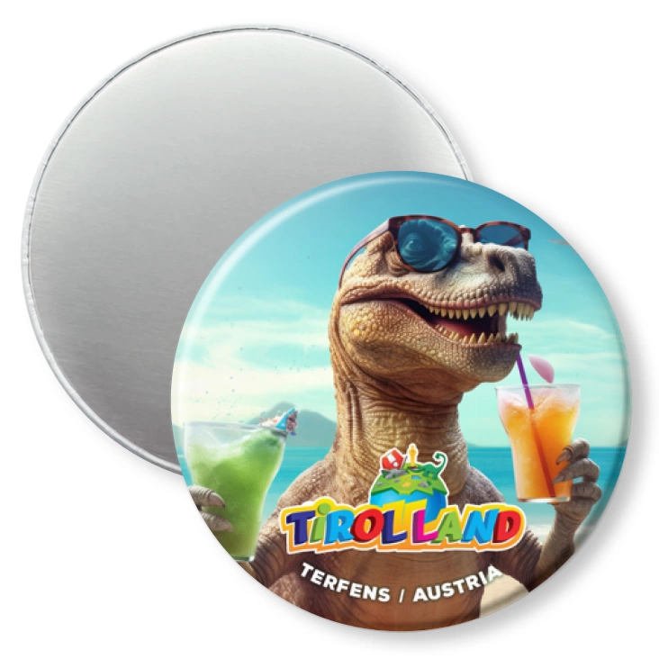 przypinka magnes Tyranozaur na wakacjach w Tirolland