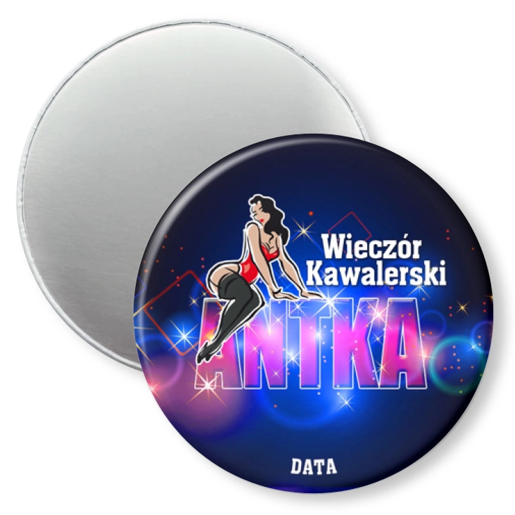 przypinka magnes Wieczó kawalerski z diablicą i imieniem