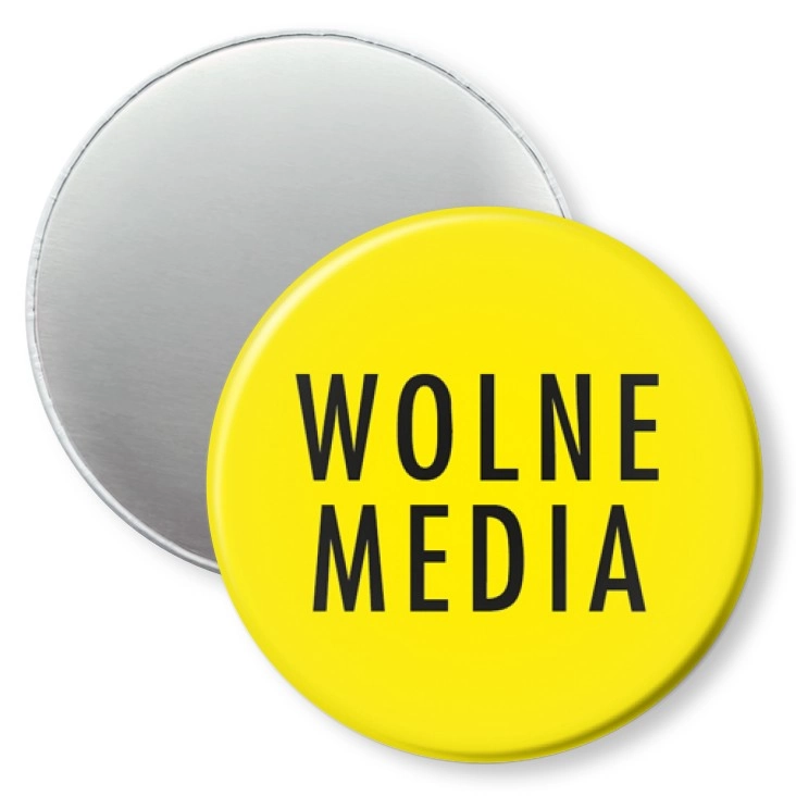 przypinka magnes Wolne media na żółtym tle