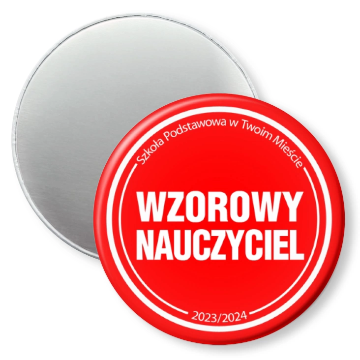 przypinka magnes Wzorowy nauczyciel czerwone tło