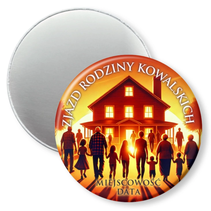 przypinka magnes Zjazd rodziny dom w zachodzącym słońcu