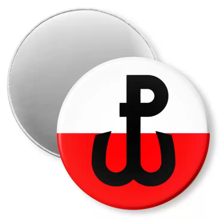 przypinka magnes Znak Polska Walcząca na biało-czerwonym tle