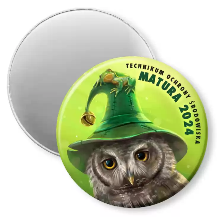 przypinka magnes Matura sowa w zielonym kapeluszu