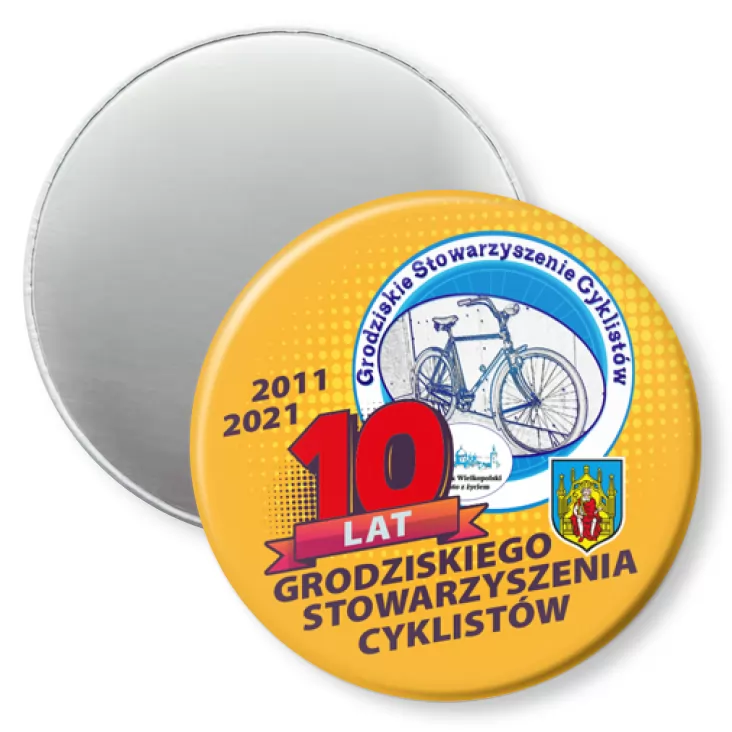 przypinka magnes 10 lat Grodziskiego Stowarzyszenia Cyklistów
