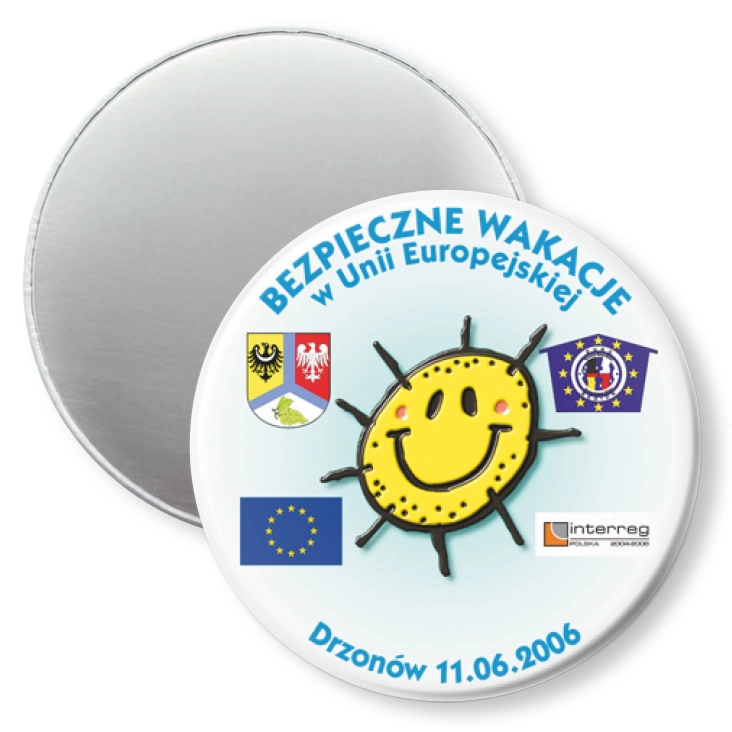 przypinka magnes Bezpieczne Wakacje w Unii Europejskiej