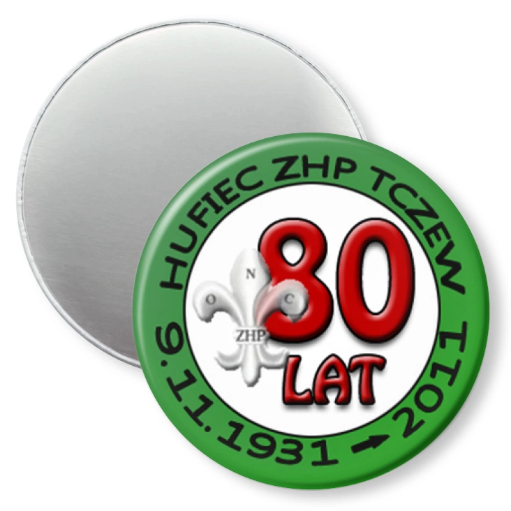 przypinka magnes Hufiec ZHP Tczew - 80 lat
