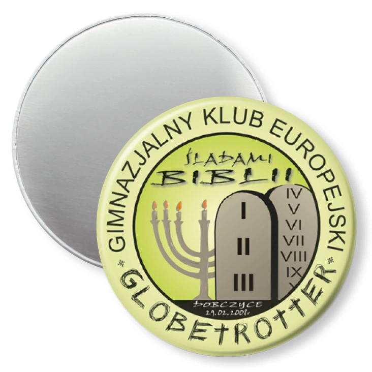 przypinka magnes Śladami Biblii - Globetroter Dobczyce 2008