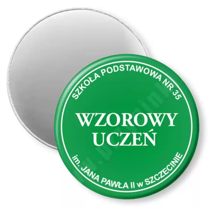 przypinka magnes Wzorowy Uczeń SP35 Szczecin - zielony