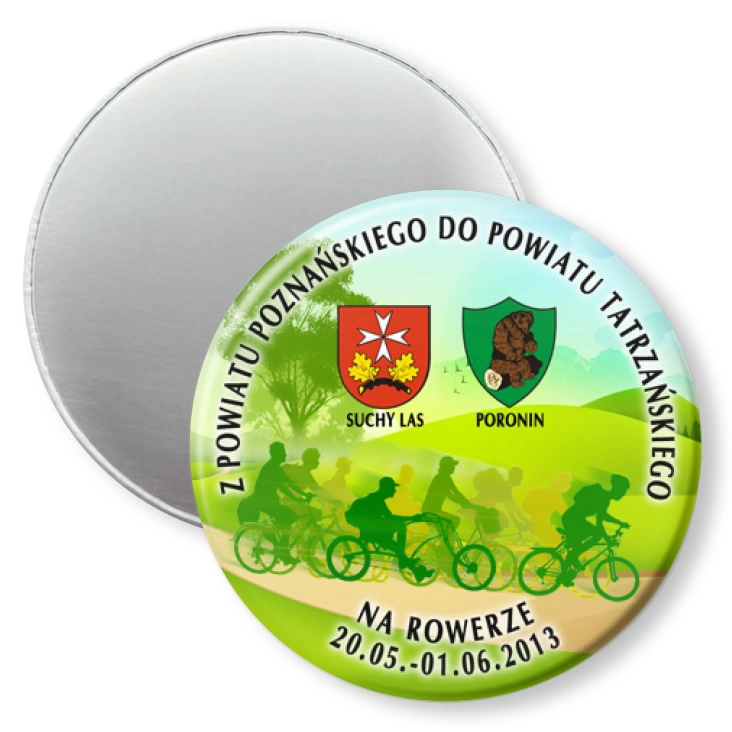 przypinka magnes Z powiatu poznańskiego do powiatu tatrzańskiego na rowerze