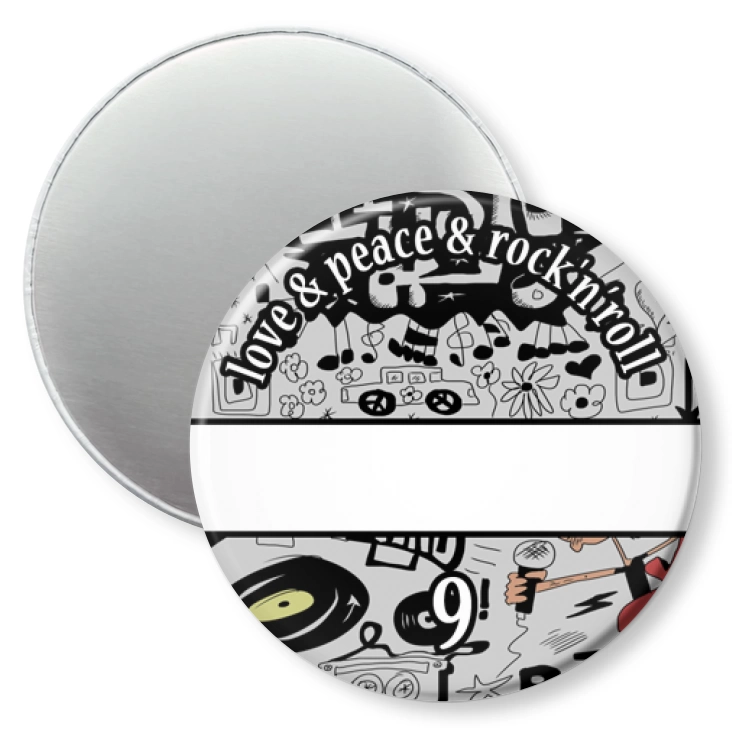 przypinka magnes love and peace and rock and roll
