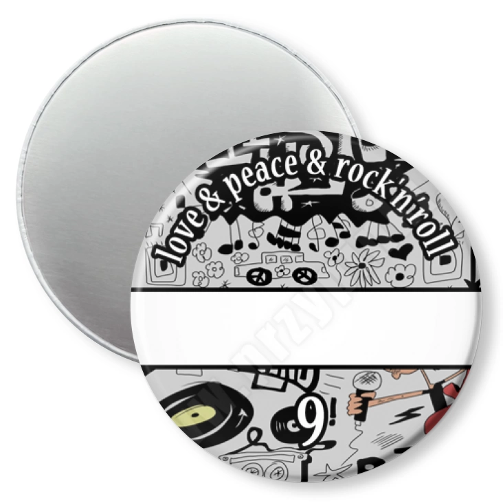 przypinka magnes love and peace and rock and roll