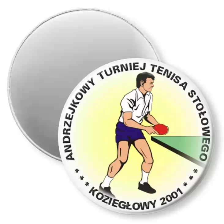 przypinka magnes Andrzejkowy Turniej Tenisa Stołowego - Koziegłowy 2001