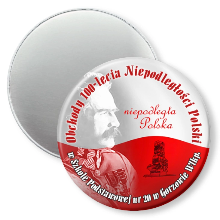 przypinka magnes 100 lat Niepodległości w SP nr 20 w Gorzowie Wielkopolskim