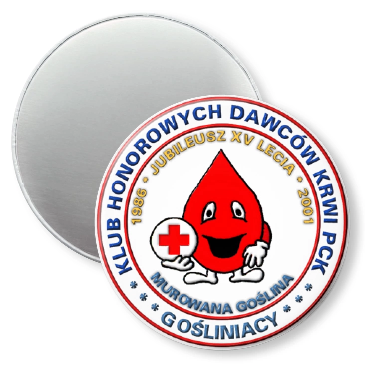 przypinka magnes XV-lecie Klubu Honorowych Dawców Krwi