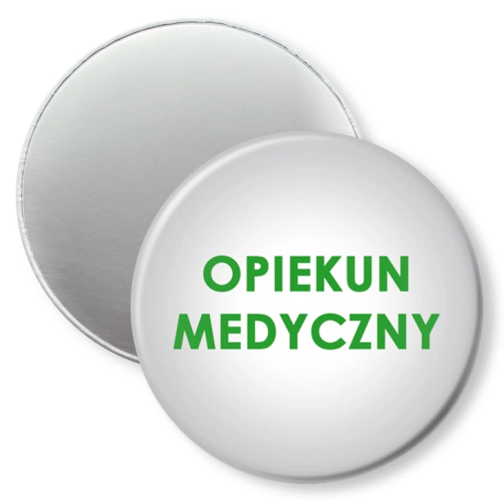 przypinka magnes Opiekun medyczny na szarym tle